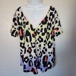 Lovely Melody Colorful Leopard Print Blouse Shirt Top V-neck Purple Green Black